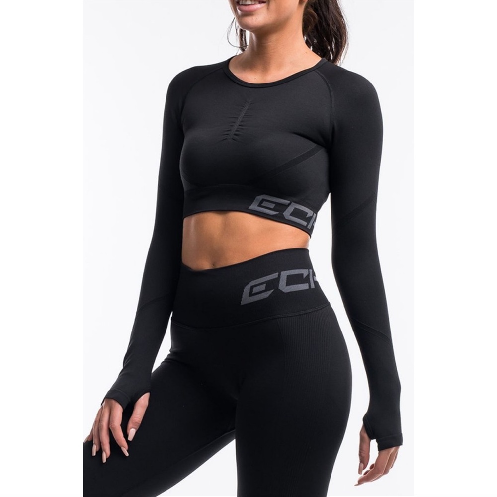 ECHT Arise Scrunch Cropped Long Sleeve, Black NWOT